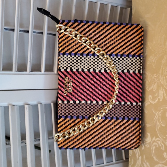 Victoria’s Secret Woven Y2K Multicolor Bag with Gold Chain Handle - Picture 1 of 7